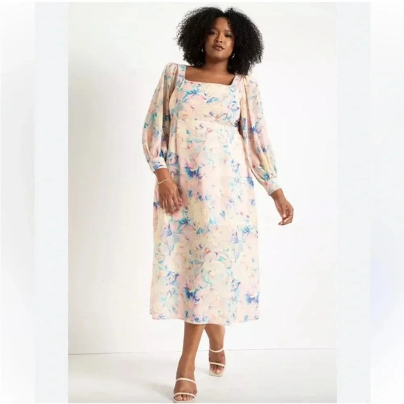 NWT Eloquii Spring Pastel Bridgerton Selkie Floral Puff Sleeve Maxi Dress 18 - Picture 3 of 13